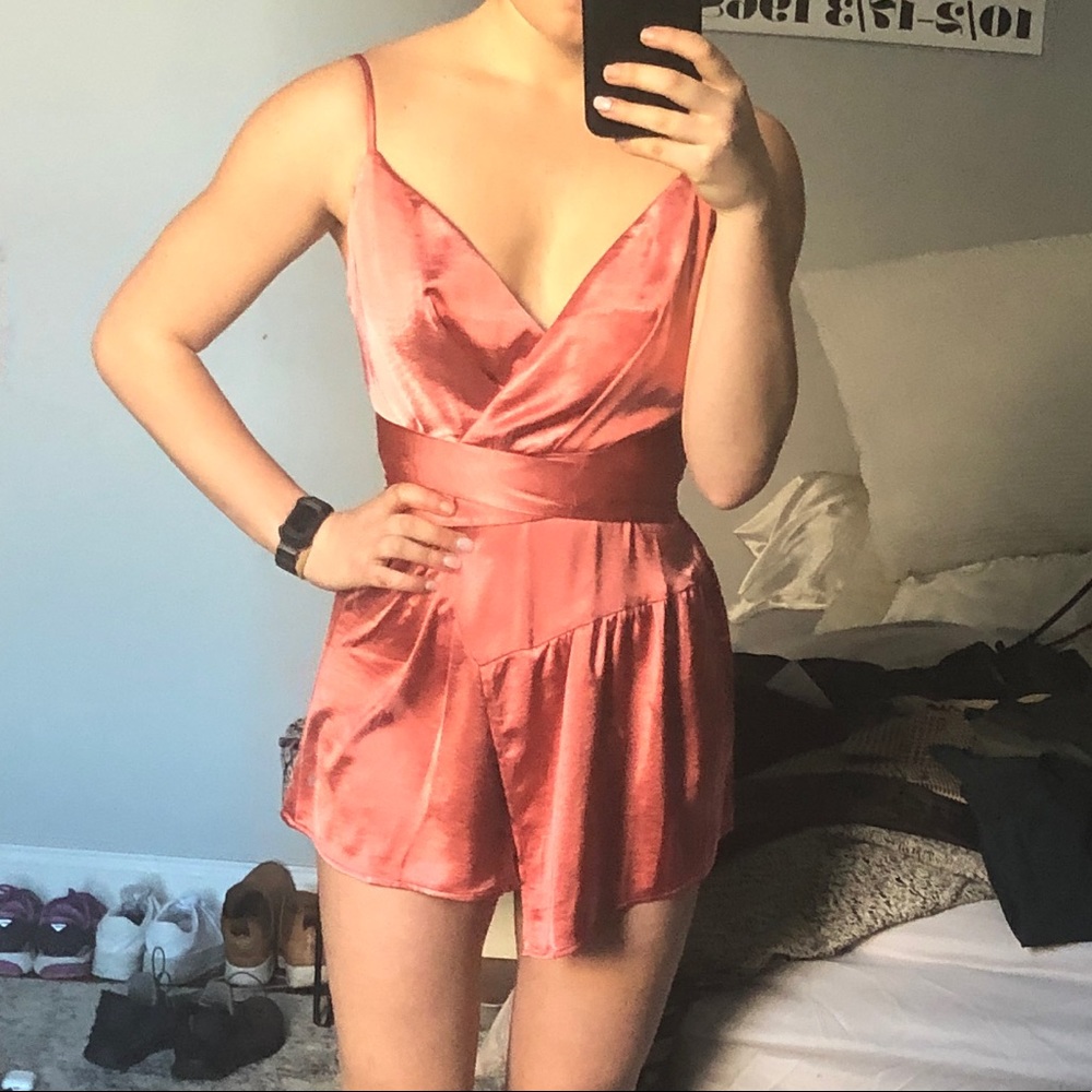 Pink satin romper